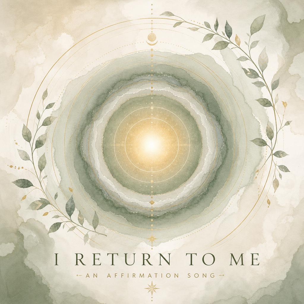 I Return to Me cover art — watercolor rings of light in sage and cream